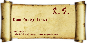 Komlóssy Irma névjegykártya